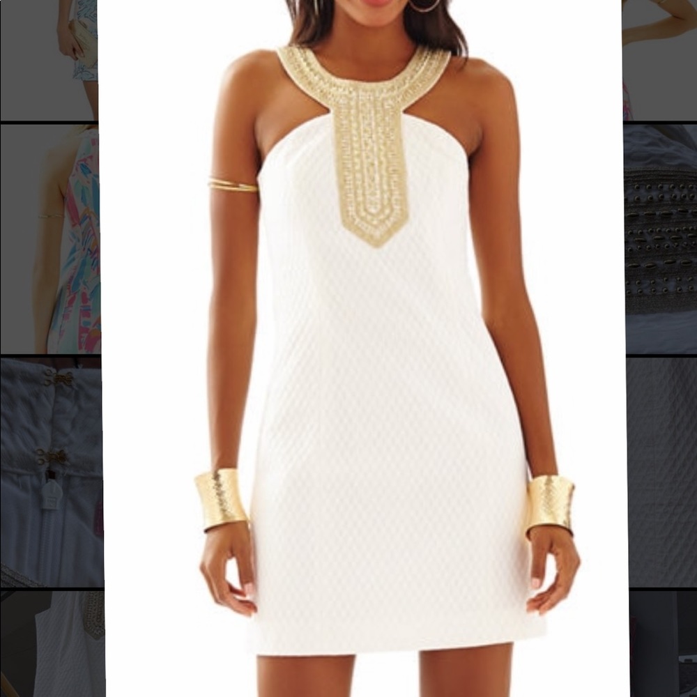 Lily Pulitzer Adelina Gold & White Shift Dress (8)
